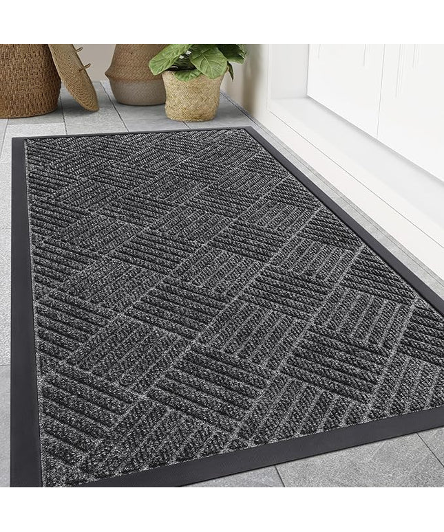 Smiry Front Door Mat Outside Entrance, Heavy Duty Outdoor Indoor Natural Rubber Doormat, Non Slip, Trap Dirt and Moisture, Easy Clean, Low Profile Patio Porch Entryway Mat, 47x32, Light Grey
