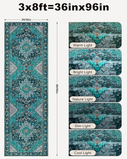 Ciicool 3x8ft Runner Non Slip Rug, Washable Runners Rug Non Shedding Pet Friendly Indoor Floor Long Carpet Hallway for Bathroom Kitchen Living Room Bedside
