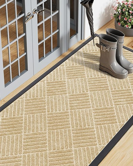 Smiry Front Door Mat Outside Entrance, Heavy Duty Outdoor Indoor Natural Rubber Doormat, Non Slip, Trap Dirt and Moisture, Easy Clean, Low Profile Patio Porch Entryway Mat, 71x23, Beige