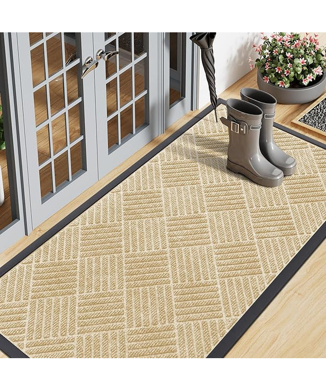 Smiry Front Door Mat Outside Entrance, Heavy Duty Outdoor Indoor Natural Rubber Doormat, Non Slip, Trap Dirt and Moisture, Easy Clean, Low Profile Patio Porch Entryway Mat, 47x23, Beige