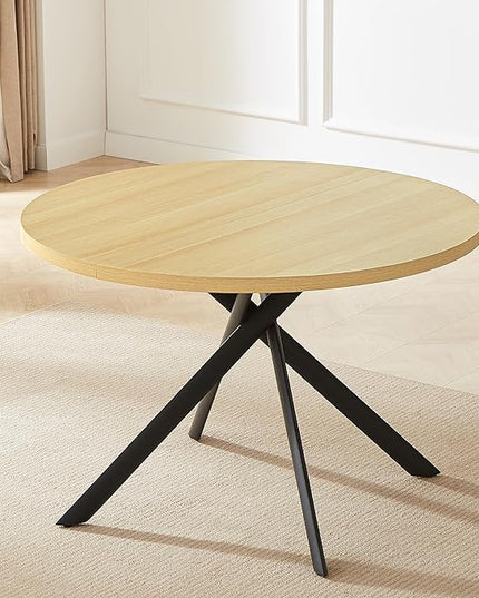 45.3 Inch Modern Round Dining Table for 4, Space-Saving Dinette with Carbon Steel Legs for Home Kitchen Apartment(Cream Table)