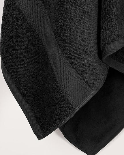 Superior Egyptian Cotton Pile Bath Towel Set of 2, Ultra Soft Luxury Towels, Thick Plush Essentials, Absorbent Heavyweight, Guest Bath, Hotel, Spa, Home Bathroom, Shower Basics, Black