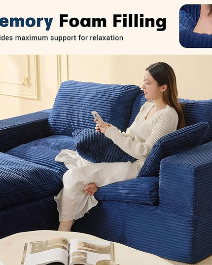 74.8” Cloud Couch, Modular Loveseat Sofa, Convertible Sofas Bed, Deep Seat Sofa, Cozy Sofa for Living Room, Office and Bedroom, L Shaped Cozy Sofa Furniture Set, Corduroy, Blue