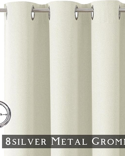 ChrisDowa 100% Blackout Iovry Solid Curtains 120 Inches Long 2 Panels for Bedroom Living Room,Farmhouse Room Darkening Thermal Insulated Soundproof Grommet Top Window Treatment Drapes,52x120