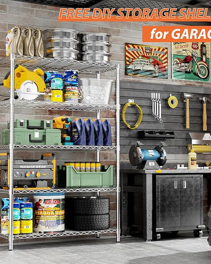 Storage Shelves Heavy Duty, 36" L x 14" W x 72" H Garage Wire Shelving Unit Loads 1750LBS, 5-Tier Adjustable Metal Industrial Utility Shelf Rack for Kitchen, Laundry Room, Pantry, Warehouse, Basement