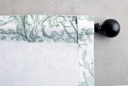 Maison d' Hermine Curtains for Living Room 100% Cotton 84 inch Length Two Panels Light Filtering Toile Curtains with Rod and Loop Pockets (The Miller Antique Green (White Background), 50" W x 84" L)
