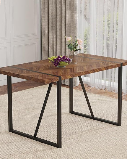 FURNITO 55" Modern Dining Table for 4–6, Rectangular Dark Wood Table with Black Metal Legs, Farmhouse Kitchen Dining Table for Home or Apartment, Durable & Easy Assembly Design