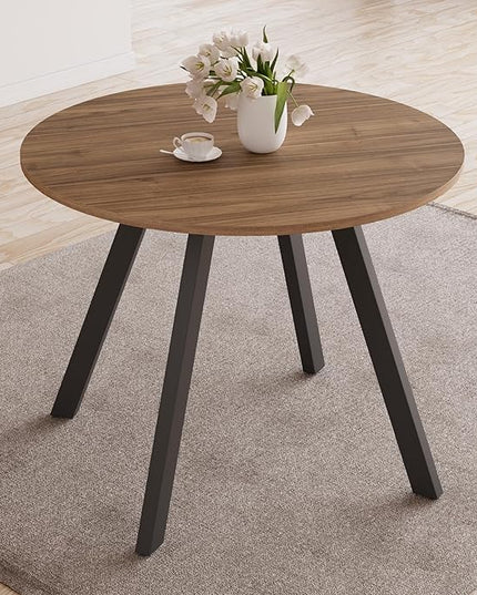 34.6'' Round Dining Table Mid Century Modern Small Round Coffee Table, Saving Space (Walnut Table)