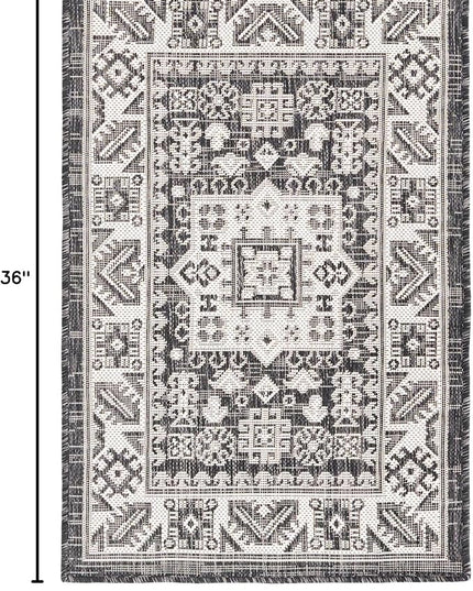 Rugs.com Outdoor Aztec Collection Rug – 2' x 3' Charcoal Gray Flatweave Rug Perfect for Living Rooms, Large Dining Rooms, Open Floorplans
