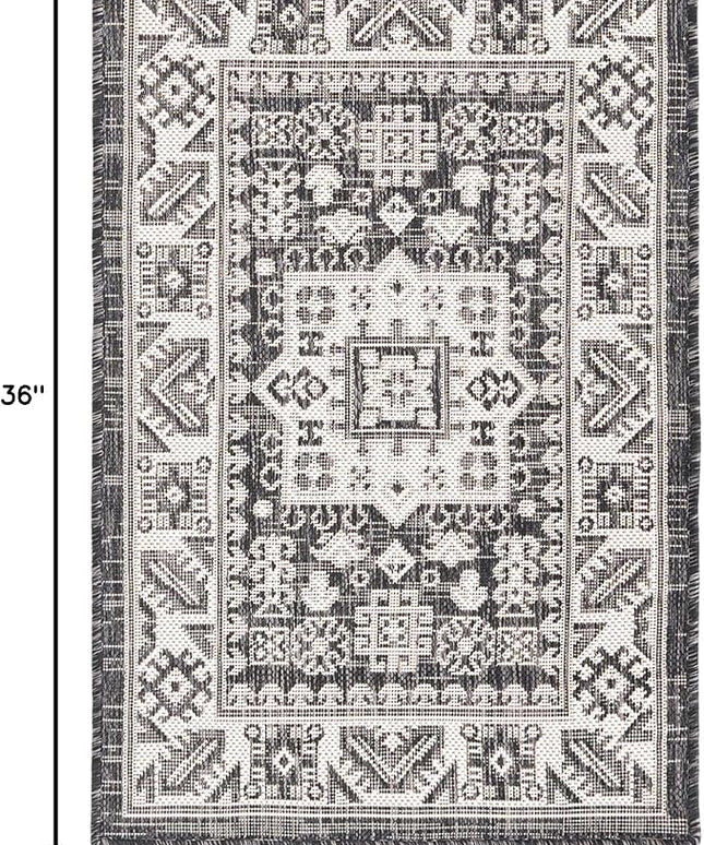 Rugs.com Outdoor Aztec Collection Rug – 2' x 3' Charcoal Gray Flatweave Rug Perfect for Living Rooms, Large Dining Rooms, Open Floorplans