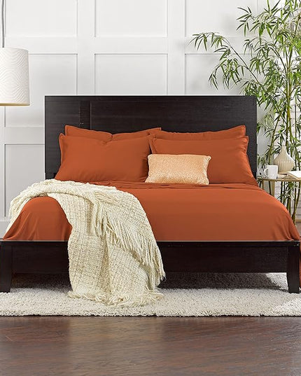 Pure Bamboo Queen Sheets, Genuine 100% Organic Viscose Derived from Bamboo Bed Sheet Set, Luxuriously Soft & Cooling, Double Stitching, 2 Year Quality Promise (Queen, Terracotta)