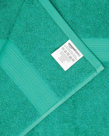 Amazon Basics 6 Piece Oversized Fade resistant Towel set, 100% Cotton towels for bathroom, soft and absorbent, 2 Bath Towels, 2 Hand Towels and 2 Washcloths bathroom towel set, Teal