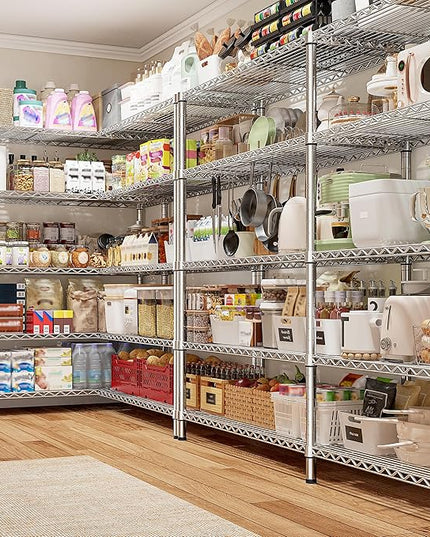 REIBII 70" W Wire Shelving Load 1500LBS, Metal Shelving 5-Tier Storage Shelves Metal Shelves for Storage Adjustable Shelving Rack for Pantry Kitchen Commercial School 70" W*15.8" D*72.4" H,Chrome