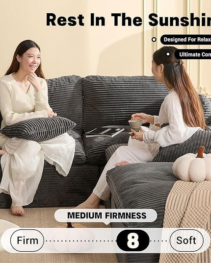 137.8” Sectional Couches for Living Room, Cloud Couch, Modular Sectional Sofa, Convertible Sofas Bed, Deep Seat Sofa, U Shaped Cozy Sofa Furniture Set, Corduroy, Gray