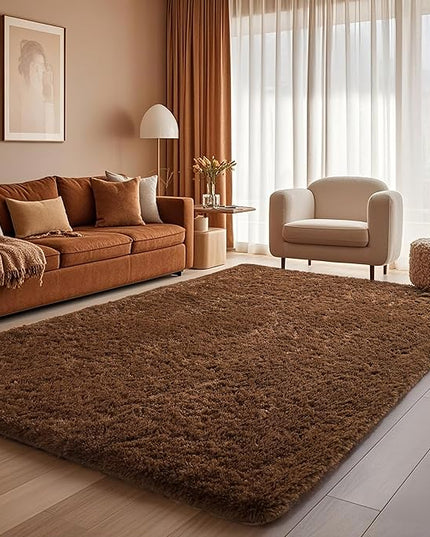 Ophanie Brown Rugs for Bedroom Living Room, Fluffy Fuzzy Furry Carpet, Plush Soft Shaggy Bedside Indoor Floor 4x6 Area Rug for Kids Girls Boys Baby Teen Dorm Nursery Home Decor Aesthetic