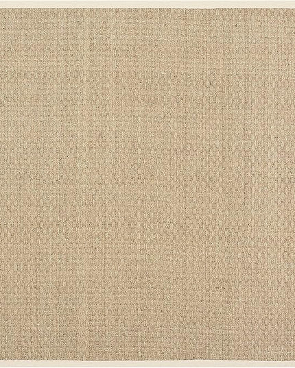 SAFAVIEH Area Rug 6' Square - Natural Fiber Collection - Natural & Beige, Seagrass, Basketweave Pattern with Border (NF114A)