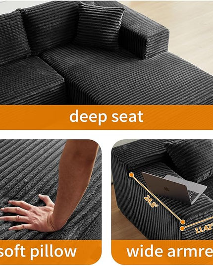 103.54'' Sectional Sofa, Flannel Fabric L Shaped Sofa, 4 Seat Modern L Shape Couch with 2 Pillows Left Hand Lounge for Living Room, Office