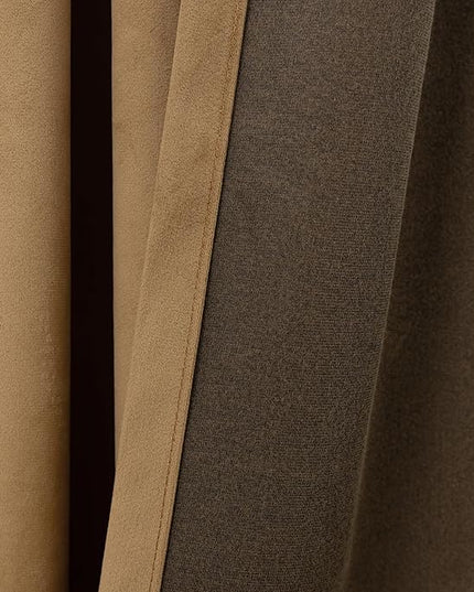 KOUFALL 90 Inch Light Brown Velvet Blackout Curtains, Golden Brown Keep Out Cold Weather Thermal Insulating Curtains for Winter Living Room Bedroom, 52 x 90 in Length, 2 Panel Set