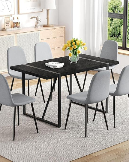 FURNITO Dinner Table Set for 6, 55" Rectangular Wooden Kitchen Table with Upholstered Chairs, Modern 7 Piece Dining Room Table and Chairs Set for Apartment, Kitchen, or Living Room