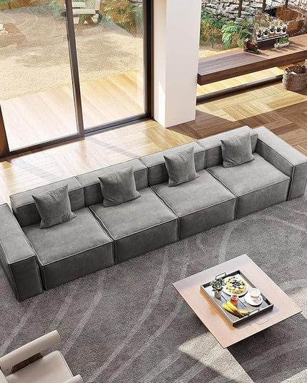 POVISON 147" Modular Sectional Sofa for Living Room Modern Large Sectional Couches Velvet Oversized Deep Seat Corner Sofa Set 4 Seats Big Comfy Cloud Couch for House Office