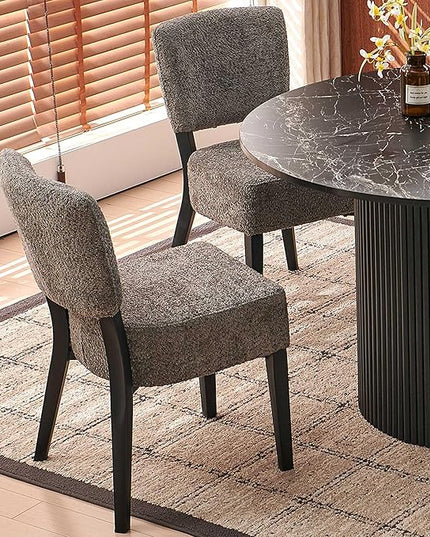 5-Piece Round Dining Table Set, Modern Kitchen Table Chairs Set of 4, Upholstered Dining Room Chairs with Thick Cushion&Solid Wood Legs for Living Room Apartment, Black Faux Marble Table&Grey