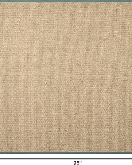 SAFAVIEH Area Rug 8' Square - Natural Fiber Collection - Natural & Light Blue, Seagrass, Basketweave Pattern with Border (NF114M)