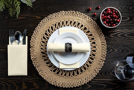 Linen-Feel Cream Paper Napkins - Decortive Cloth-Like Disposable Dinner Napkins - Soft And Absorbent Napkins for Thanksgiving, Party, Wedding, Bathroom Or Any Occasion. (Pack of 100)