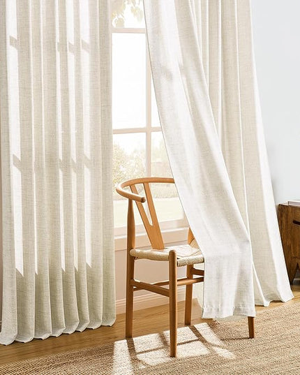 Natural Pinch Pleated Curtains 105 Inches Long Set of 2, Linen Drapes Back Tab with Hooks,Light Filtering Window Curtain Panels for Living Room 70 Width 105 Length