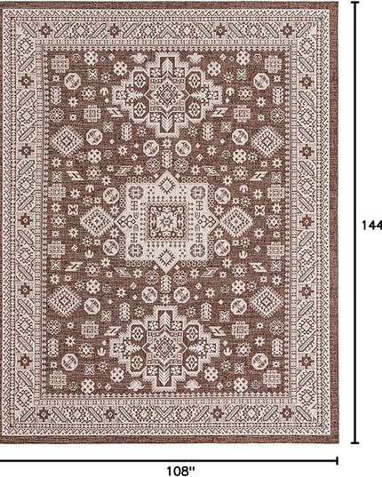 Rugs.com Outdoor Aztec Collection Rug – 9' x 12' Brown Flatweave Rug Perfect for Living Rooms