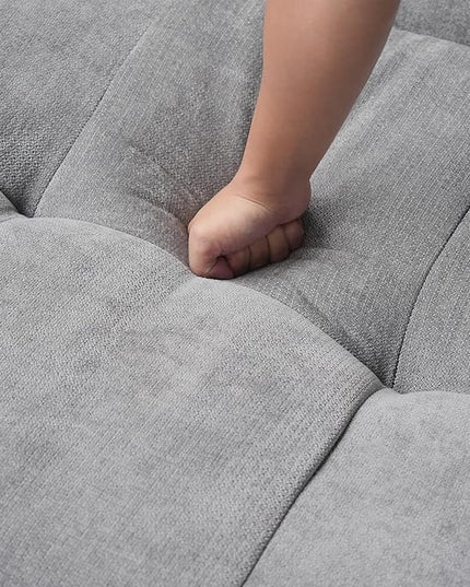 JACH Modern Ottoman Seat for Living Room, Linen Fabric Ottomans, Minimalist Foot Stool, Comfy Breathable Footstool for Living Room Apartment (Grey)