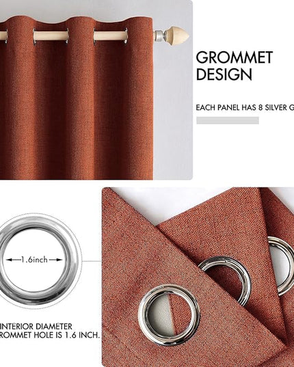 MIULEE Linen Curtains for Bedroom 100% Blackout Thermal Insulated Burnt Orange Grommet Room Darkening Curtains & Drapes Rust Terracotta Fall Decor for Living Room Nursery 52 x 63 Inch (2 Panels)