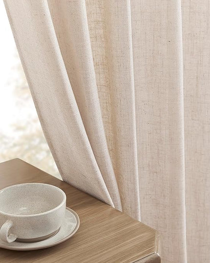 Joydeco Linen Curtains for Living Room,Semi Sheer Drapes Window Long Curtains 96 inches Long Pink Beige