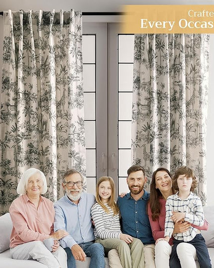 Maison d' Hermine Curtains for living room 100% Cotton 124 inch length Two Panels Light Filtering Toile Curtains for Bedroom Windows with rod and loop Pockets Drapes (Savana Jouy Beige, 50"W x 124"L)