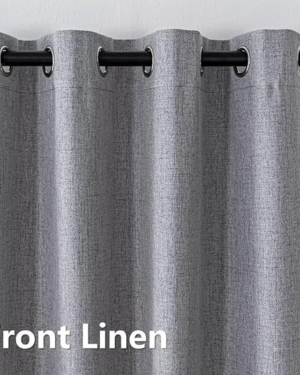 100% Blackout Curtains 96 Inch Long 2 Panels Set, Faux Linen Black Out Curtains for Bedroom Living Room, Thermal Insulated Room Darkening Drapes Grommet (W52 x L96, Light Grey)