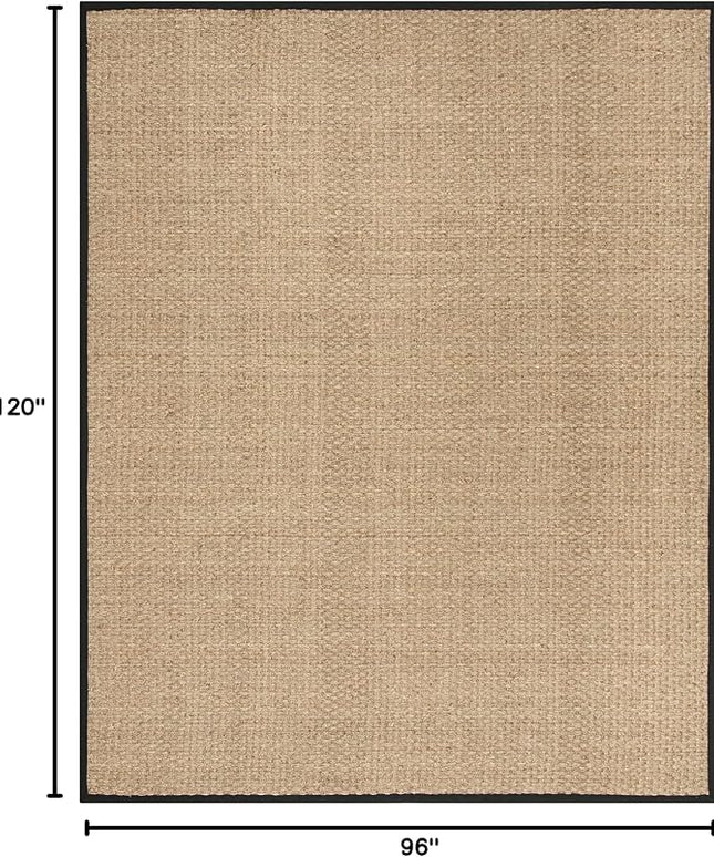 SAFAVIEH Area Rug 8x10 - Natural Fiber Collection - Large - Natural & Black, Seagrass, Basketweave Pattern (NF114C)