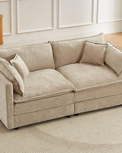 Modular Sectional Sofa, 77 Inch Rectangle Shaped Couch Set, 2-Seater Comfy Cloud Couches for Living Room Apartment, Coffee