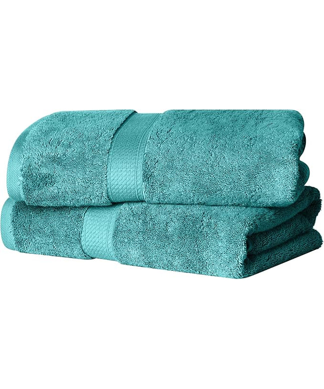 Superior Egyptian Cotton Pile Bath Towel Set of 2, Ultra Soft Luxury Towels, Thick Plush Essentials, Absorbent Heavyweight, Guest Bath, Hotel, Spa, Home Bathroom, Shower Basics, Turquoise