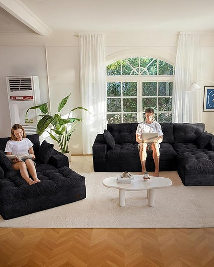 MAXYOYO Sectional Sofa Couch and Chaise Lounge, L Shaped Modern Cloud Couch with Ottoman, Comfy Sofa with Layered Cushion, Tufted Upholstered Sleeper Chair for Living Room, No Assembly Required