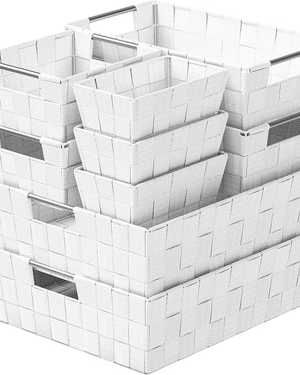 Baskets For Organizing Set Of 9 White - Storage Baskets For Shelves - Perfect Closet Organizer Bins, Bathroom Basket, and Pantry Basket - Small Storage Bins For Shelves - Bin For Organization