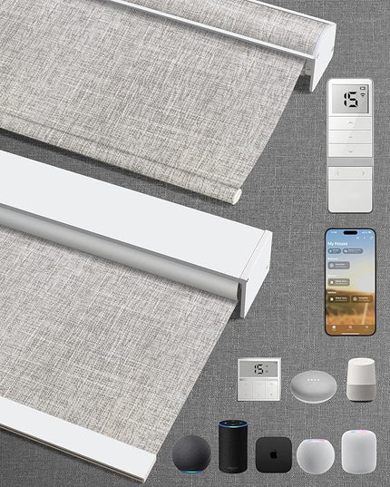 Kincmo Motorized Blinds with Remote,100% Blackout Motorized Roller Shades Work with Apple Homekit,Alexa,Google, Custom Electric Blinds with App,Voice Control (Mist Ash Grey)