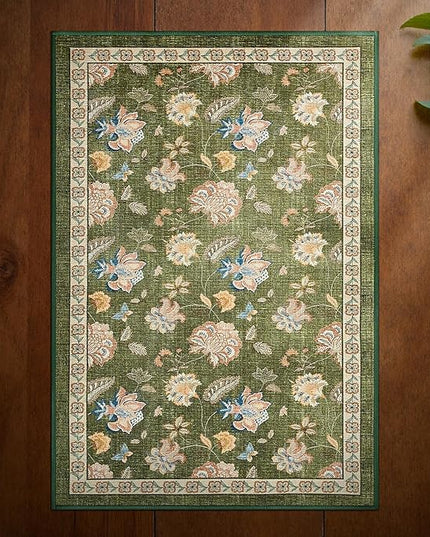 jinchan Elora 2x3 Floral Rug for Entryway Washable Rug Vintage Romance Design Christmas Small Mat Non Slip Indoor Doormat Lightweight Low-Profile Throw Carpet for Entrance Bathroom Laundry, Green