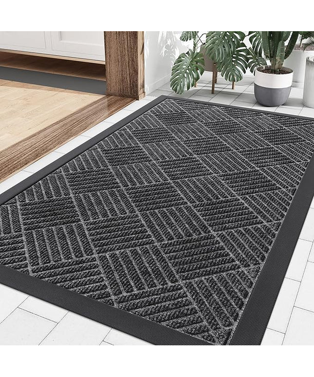 Smiry Front Door Mat Outside Entrance, Heavy Duty Outdoor Indoor Natural Rubber Doormat, Non Slip, Trap Dirt and Moisture, Easy Clean, Low Profile Patio Porch Entryway Mat, 35x23, Light Grey
