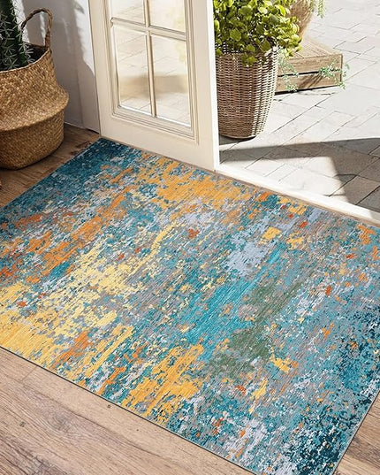 Modern Abstract 2x3 Area Rug Non Slip Non Shedding Low Pile Stain Resistant Rug for Entryway Kitchen Bedroom,Multi Color