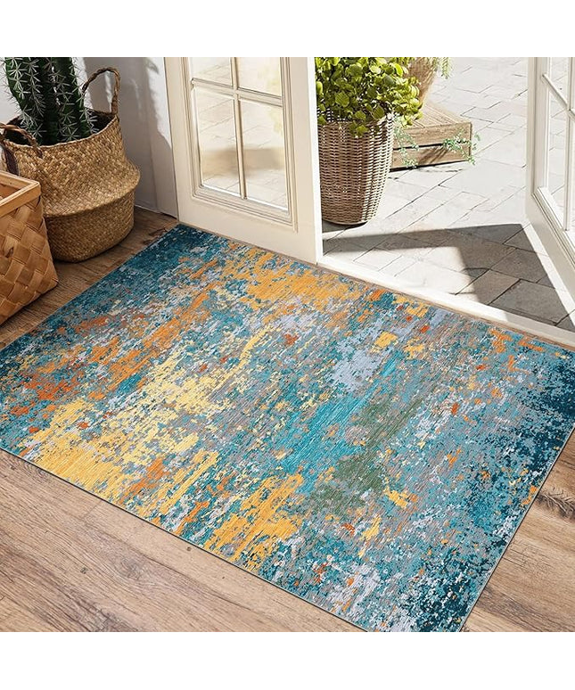 Modern Abstract 2x3 Area Rug Non Slip Non Shedding Low Pile Stain Resistant Rug for Entryway Kitchen Bedroom,Multi Color