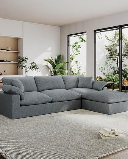 Modular Sectional Sofa Cloud Couch,Down Filled Comfy Cloud Modern Sofa,L Shape Oversized Couch Cushion Covers Removable for Living Room,Light Blue