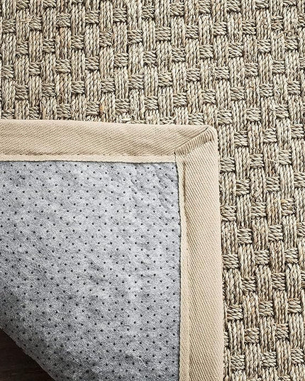 SAFAVIEH Area Rug 6' Square - Natural Fiber Collection - Natural & Beige, Seagrass, Basketweave Pattern with Border (NF114A)