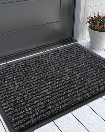 Yimobra Front Door Mat Outdoor Indoor Entrance, 100% Waterproof All-Season All Weather Doormat, Welcome Matt Outside Entry, Non Slip, Low Profile, Heavy Duty Patio Porch Floor Mat,29.5 x 17, Dark Grey