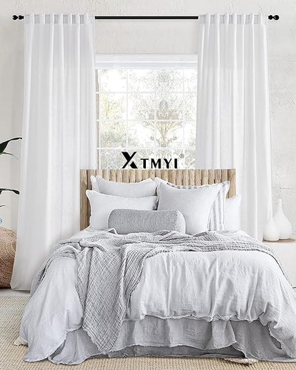 XTMYI 92 Inch Curtains Length 2 Panels Set,Back Tab Linen Sheer Window Curtains Living Room Bedroom,50x92 in Long,White