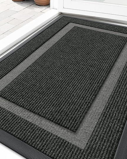 OLANLY Front Door Mat Indoor Outdoor Entrance, Waterproof All-Season, All-Weather Doormat, Sturdy Natural Rubber, Fade Resistant, Low Profile, Easy Clean Patio Porch Entryway Mat, 35x23, Black