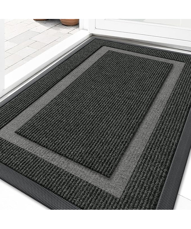 OLANLY Front Door Mat Indoor Outdoor Entrance, Waterproof All-Season, All-Weather Doormat, Sturdy Natural Rubber, Fade Resistant, Low Profile, Easy Clean Patio Porch Entryway Mat, 35x23, Black